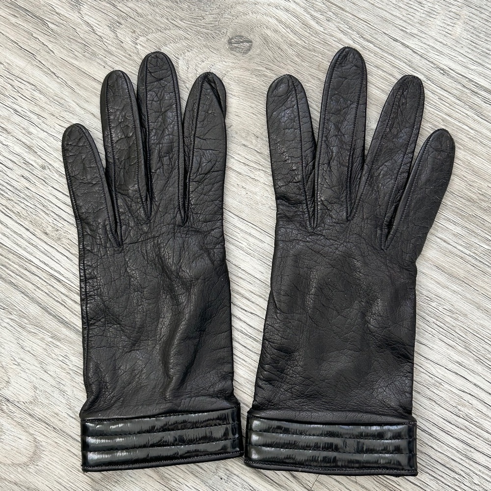 Vintage Men's Leather‎ Black Gloves w/ Snap Closure Sz 6